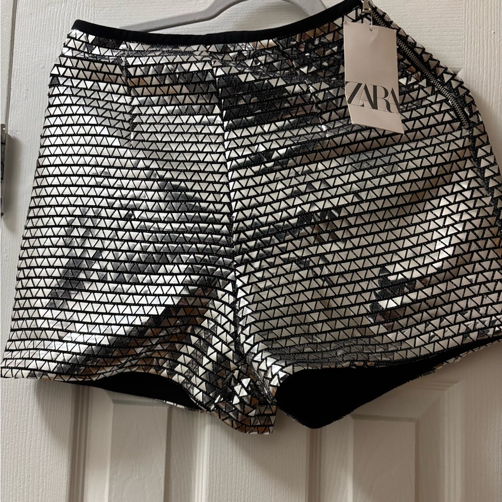 Zara Silver High Waist Sequin Shorts